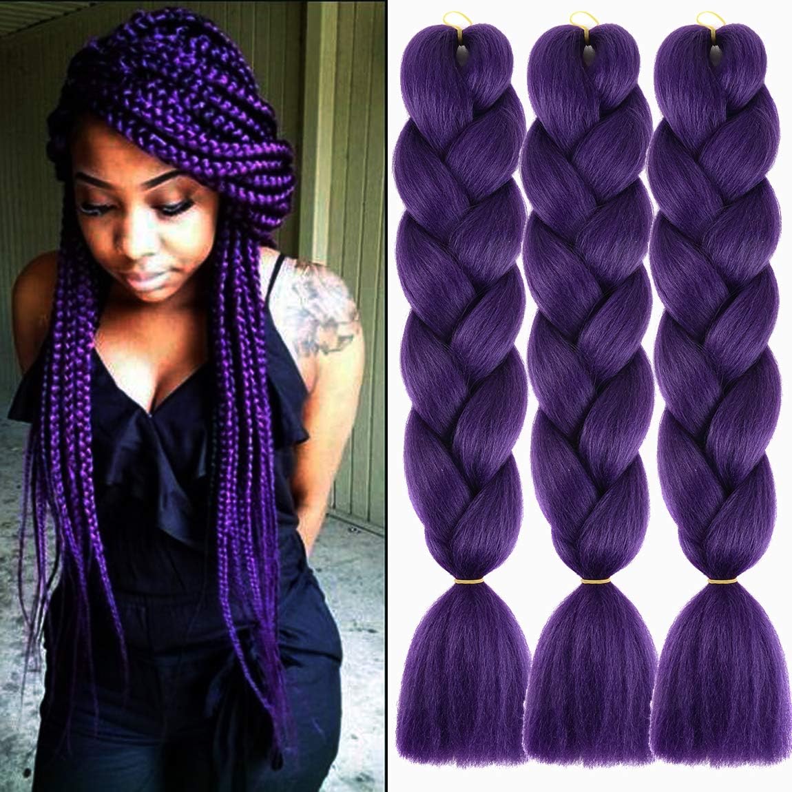 MSCHARM 5 Pcs Synthetic Fiber Braiding Hair Extensions Ombre Braiding Hair Extensions for Women Daily or Party Use 100g/Pcs 24 Inch(Purple)