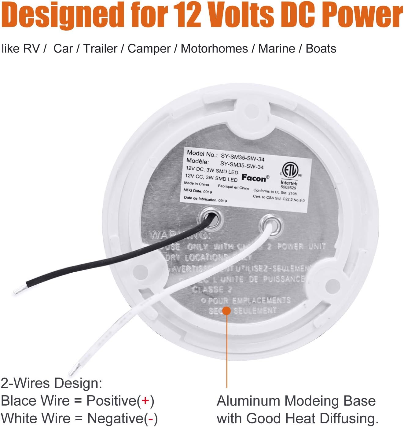 Facon 41/2 LED RV Puck Light Super Slim Under Light Surface