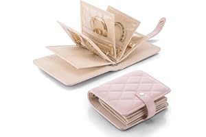 Vlando Portable Travel Jewelry Organizer Case, Leather Jewelry Storage Book Ring Binder with Clear Velvet Zipper, 5 Compartme
