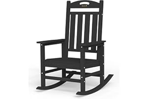 SUUNYN Oversized Outdoor Rocking Chair, High Back Porch Rocker Chair, HDPE All Weather Resistant Rocking Chairs for Patio, 380lbs Weight Capacity, Black