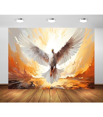 BELECO 7x5ft Fabric Pentecost Backdrop Pentecost Sunday Holy Spirit Dove,Christian Crosses Biblical Background Religious Belief Christian Church Pentecost Party Decorations Banner Photo Prop - View #3