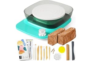 Catcrafter Mini Pottery Wheel - 6in Turntable, 0-440 RPM Speed Adjustable with Rechargeable Battery, 1.8 Lb Air Dry Clay, Pottery Tools and Art Supplies, Craft Kits for Teenagers and Adults