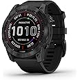 Garmin fenix 7X Sapphire Solar, Larger sized adventure smartwatch, with Solar Charging Capabilities, rugged outdoor watch with GPS, touchscreen, wellness features, black DLC titanium with black band