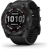 Garmin Fenix 7X Sapphire Solar, Larger Sized Adventure smartwatch, with Solar Charging Capabilities, Rugged Outdoor Watch with GPS, Touchscreen, Wellness Features, Black DLC Titanium with Black Band