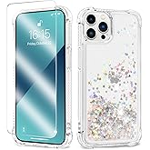 ANSHOW Compatible with iPhone 16 Pro Max Case Glitter, Shockproof Clear iPhone 16 Pro Max TPU Phone Case with One Screen Protector, Bling Glitters Case for Women, Silver