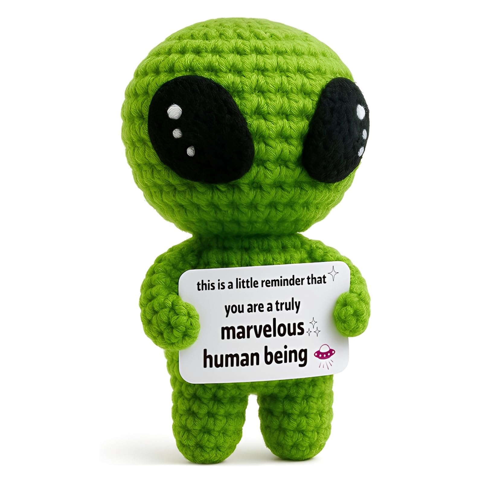 Positive Gifts, Green Alien Plush Toy with Motivational Message, Positive Alien, Emotional Support Gift for Desk Decoration, Office Decor, Sci-Fi Lovers, and Stress Relief