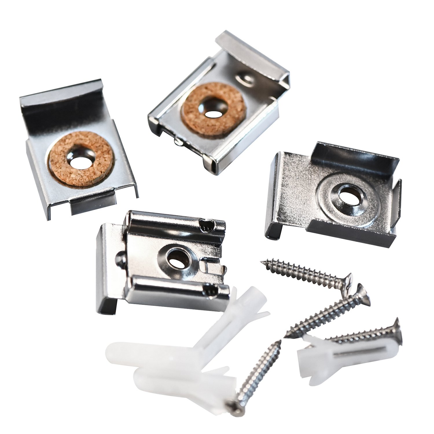 Shappy 2 Sets (8 Pieces) Spring Loaded Mirror Hanger Clips Set Unframed Mirror Mount Clips with Rawl Plugs and Screws