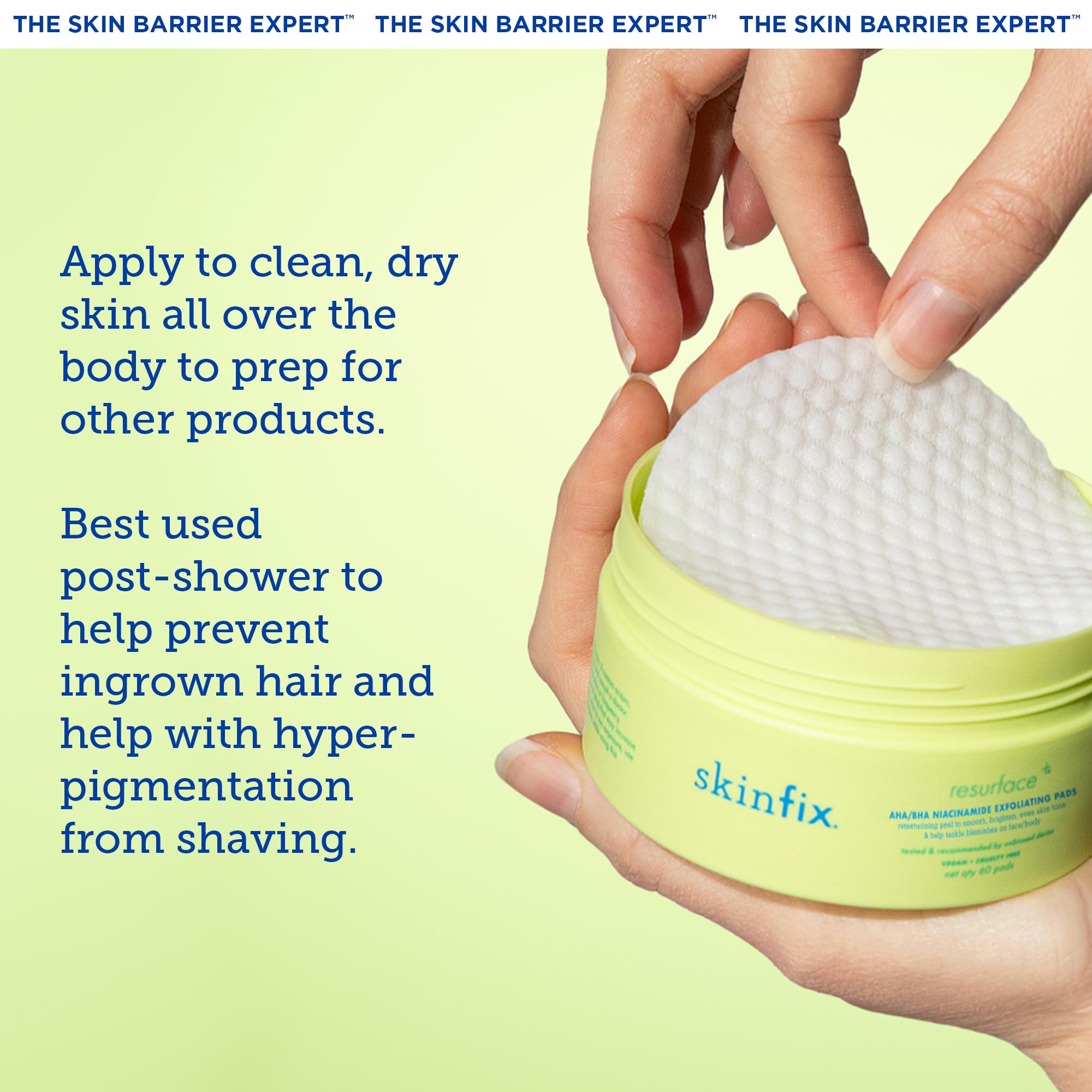 Skinfix AHA/BHA Niacinamide Exfoliating Pads - 60 Pads - Visibly Reduces Discoloration, Removes Dead Skin, Releases Ingrown Hairs & Unclogs Pores - Vegan, Cruelty Free