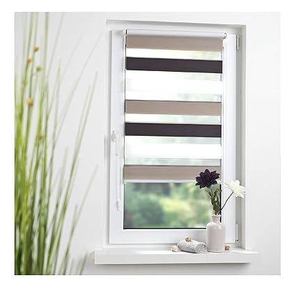 Liedeco® DUO Rollo Klemmfix - 90 x 160 cm braun/beige/weiß (Breite x Höhe) / 3 farbig / transparent lichtdurchlässig blickdic