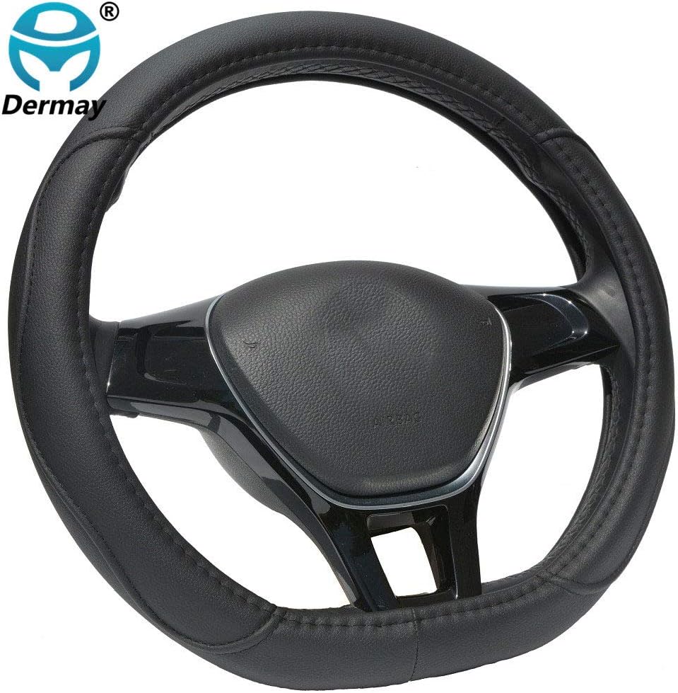 BuilLLin D Shape Microfiber Leather Steering Wheel Cover Flat Bottom (Black)