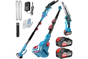 ASTARNING 2-In-1 Electric Pole Saws for Tree Trimming, 8 Inch Mini Chainsaw with Extension Pole and 2×4.0Ah Battery Powered, Brushless Motor, Max 16FT Cordless Pole Saw, Tree Trimmer Limb Branch Cutter Pruner