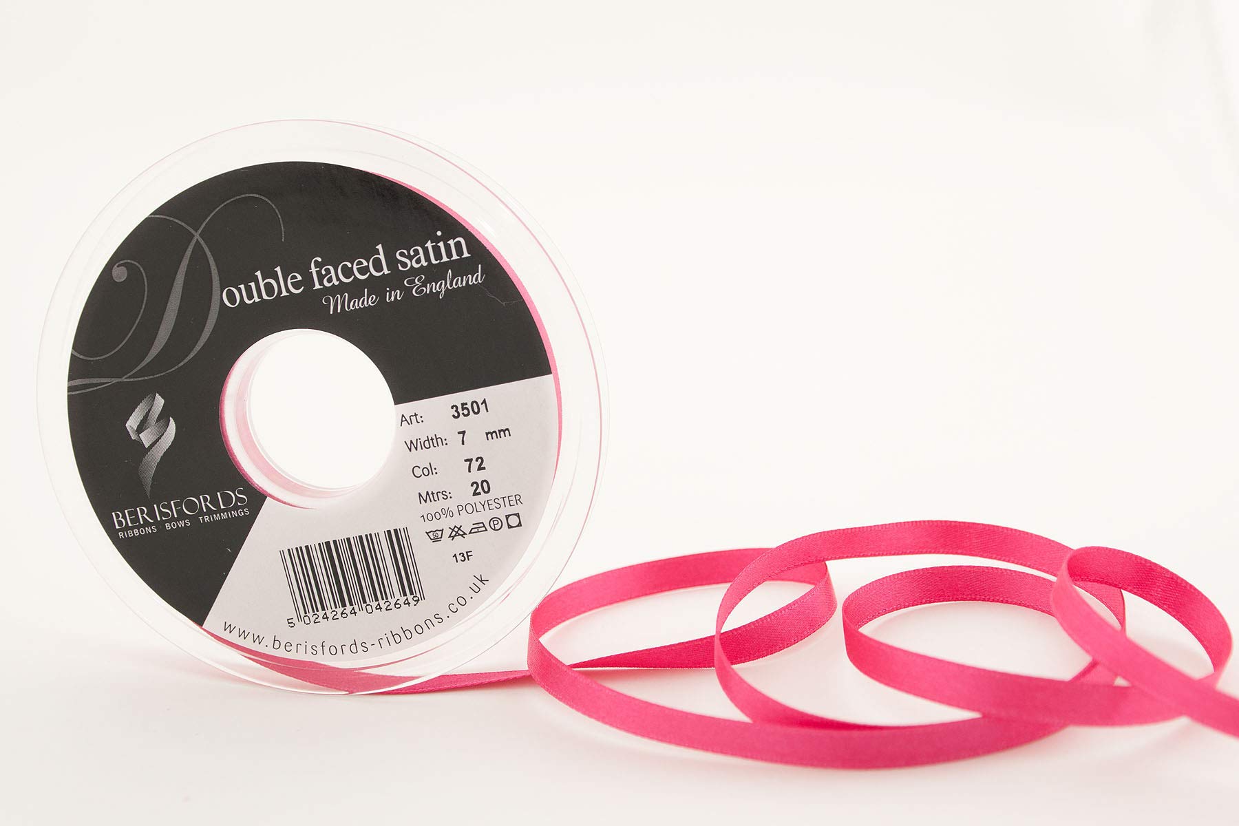 Berisfords 3501 Double Satin Ribbon, 72 Shocking Pink, 20 m — image 1