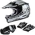 TCT-MOTORPARTS DOT Youth Kids Motocross ATV Helmets Four Wheeler Offroad Street Dirt Bike Go-Kart BMX MX Full Face Helmet Black Skull Samll Size