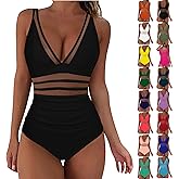 BUERCWS One Piece Swimsuit Women Full Coverage Tummy Control Bathing Suits Casual Mesh Patchwork Swimwear