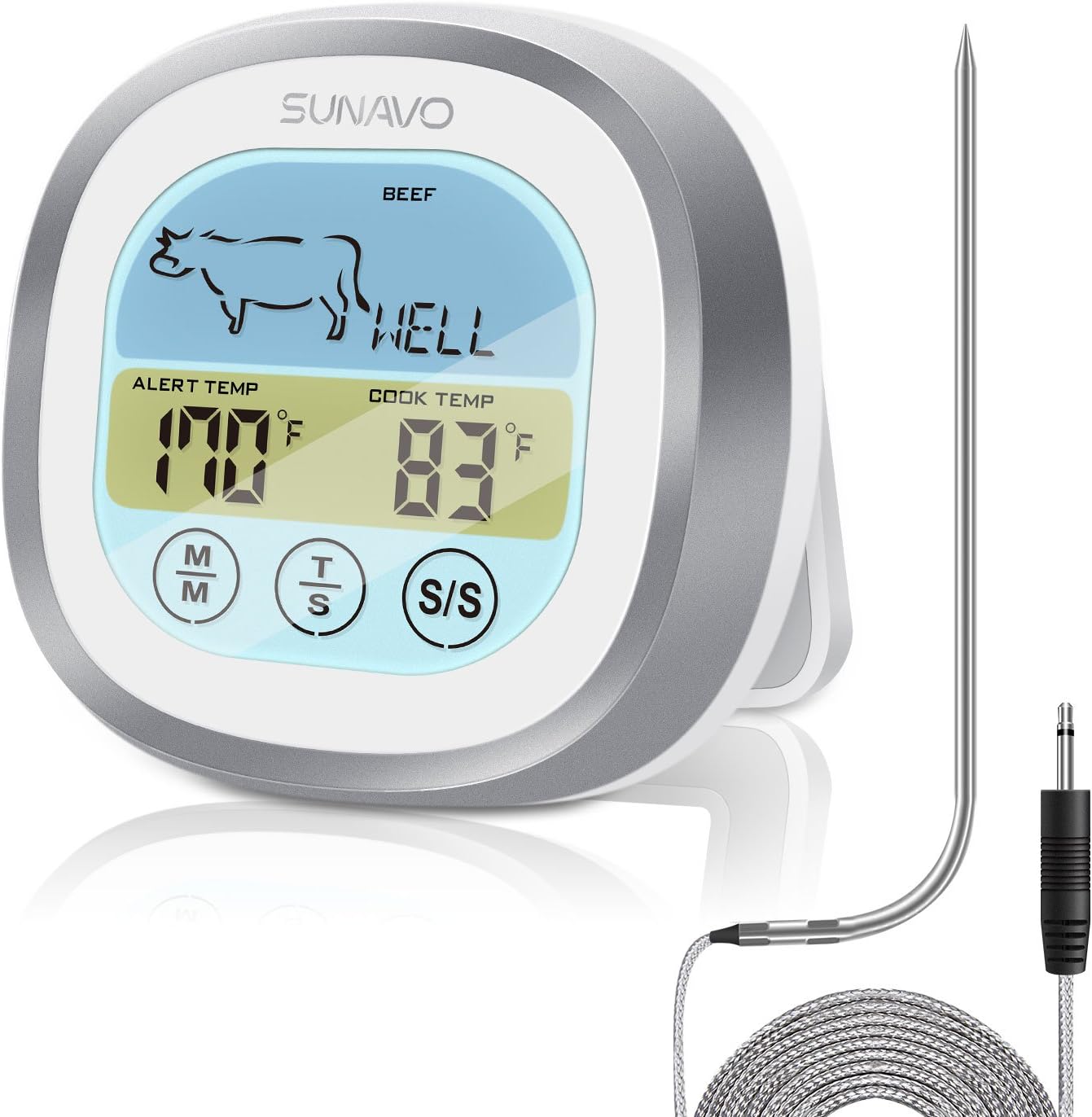 SUNAVO Cooking Meat Thermometer Digital Touchscreen Turkey Food Thermometer with Timer Alert for Kitchen Oven Cooking BBQ Grill Smoker with Stainless Steel Probe MT-04