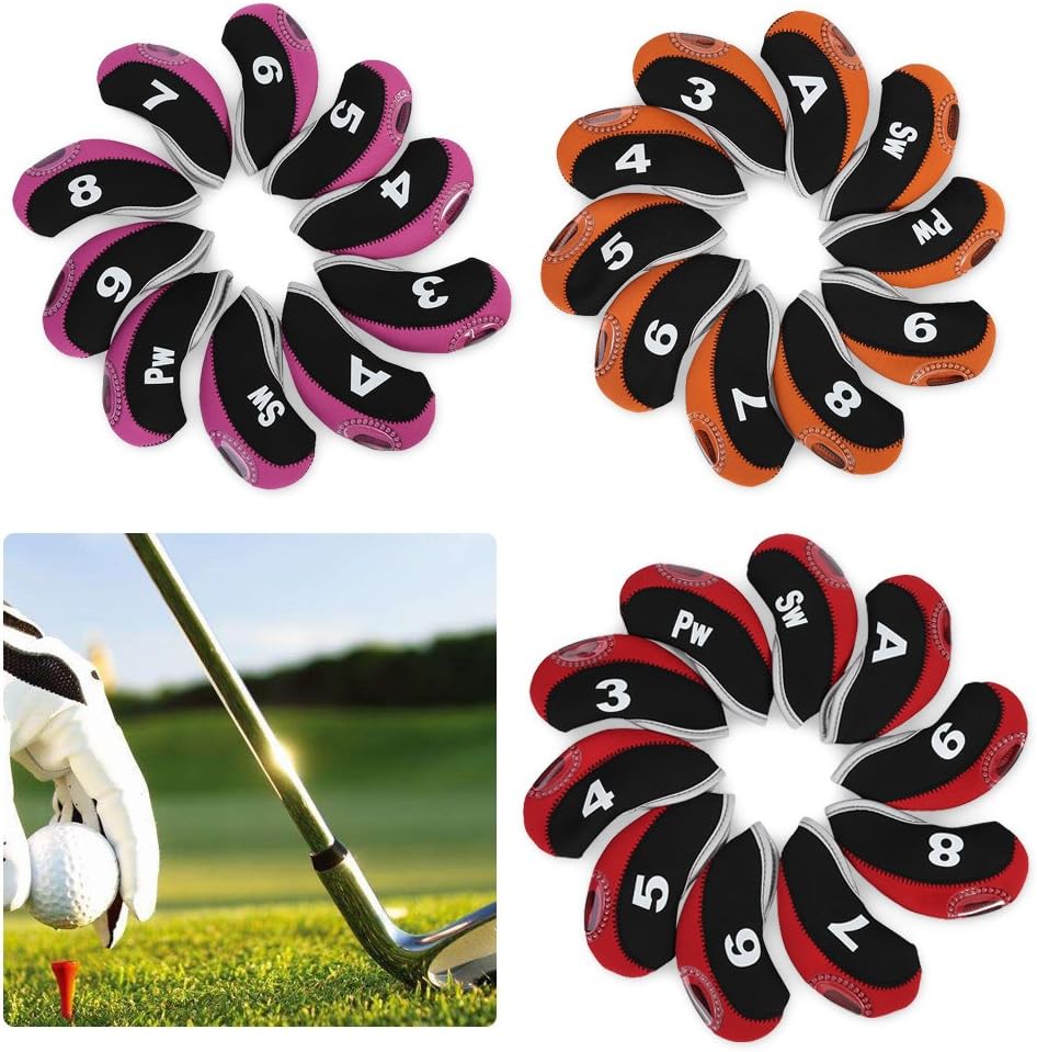 10pcs Neoprene Club Iron Head Covers Headcovers Putter Set Waterproof Protector Headcover replacement for Iron Heads(Noir rouge + num¨¦ro)