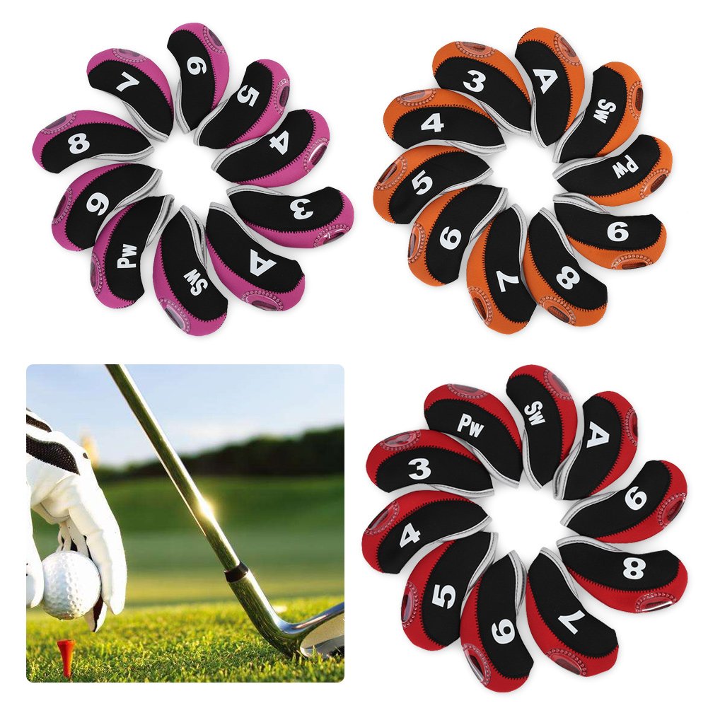 10pcs Neoprene Club Iron Head Covers Headcovers Putter Set Waterproof Protector Headcover replacement for Iron Heads(Noir orange + num¨¦ro)