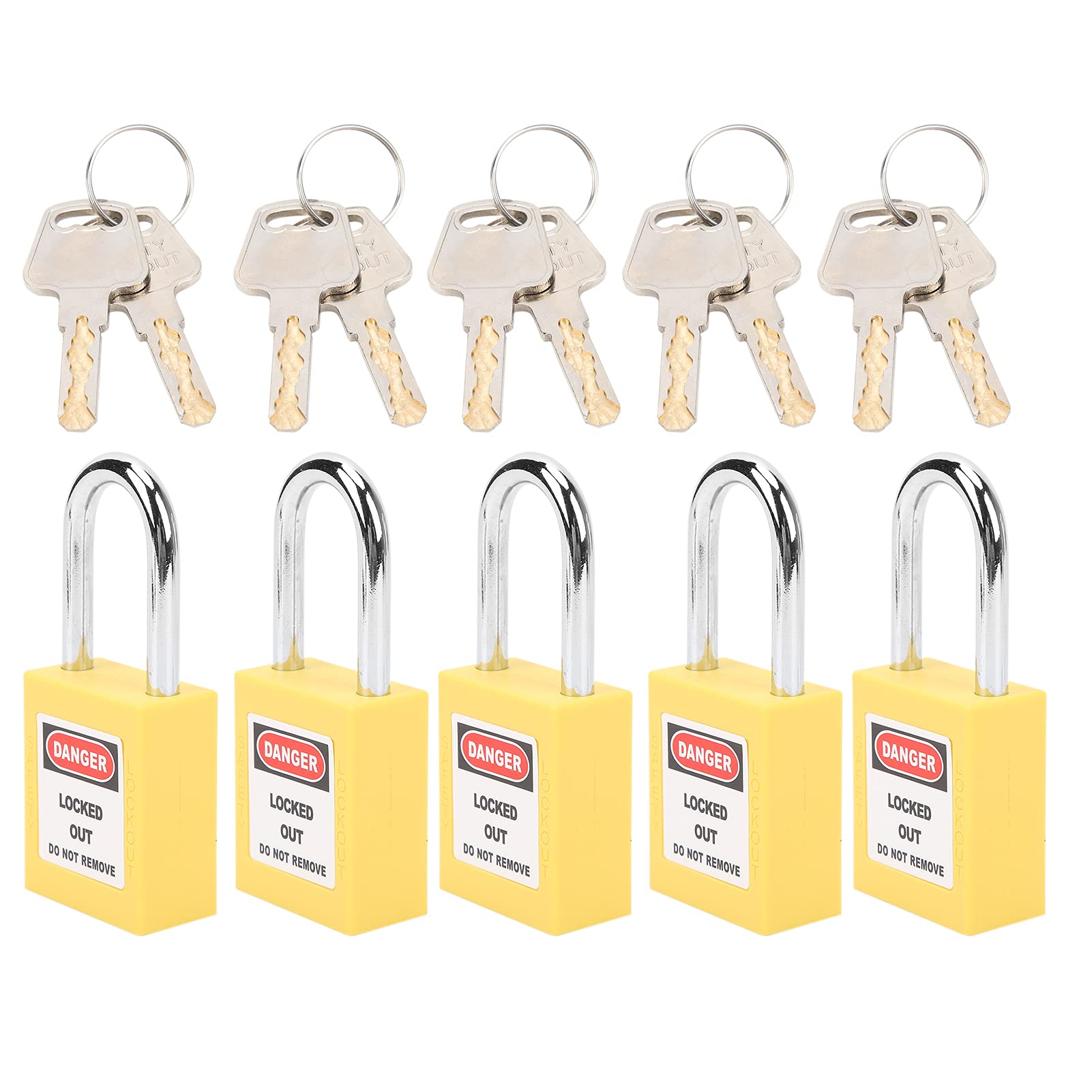 -Duty Yellow Loto Padlock Set – 5-Piece Lockout Tagout Kit with 38mm Cylinder Locks, Keyed Alike, for Industrial & Machinery Compliance