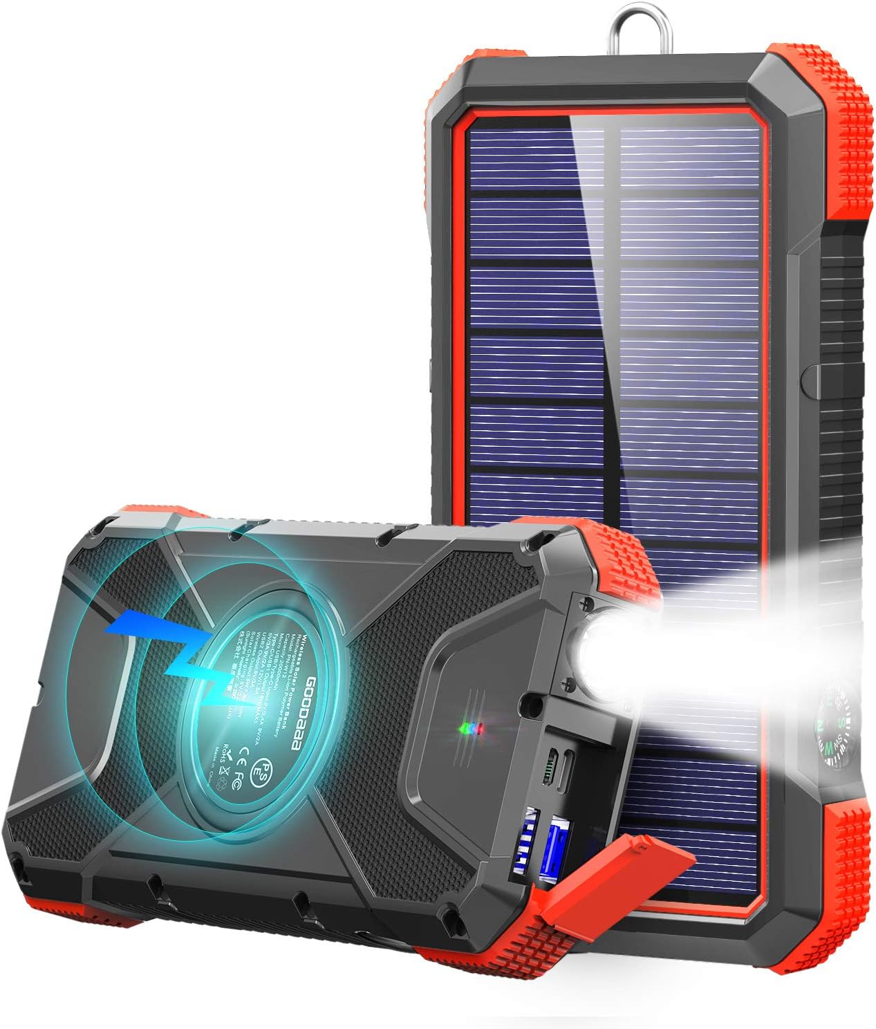 GOODaaa Solar Charger QI Wireless Power Bank 20000mAh Portable 18W PD