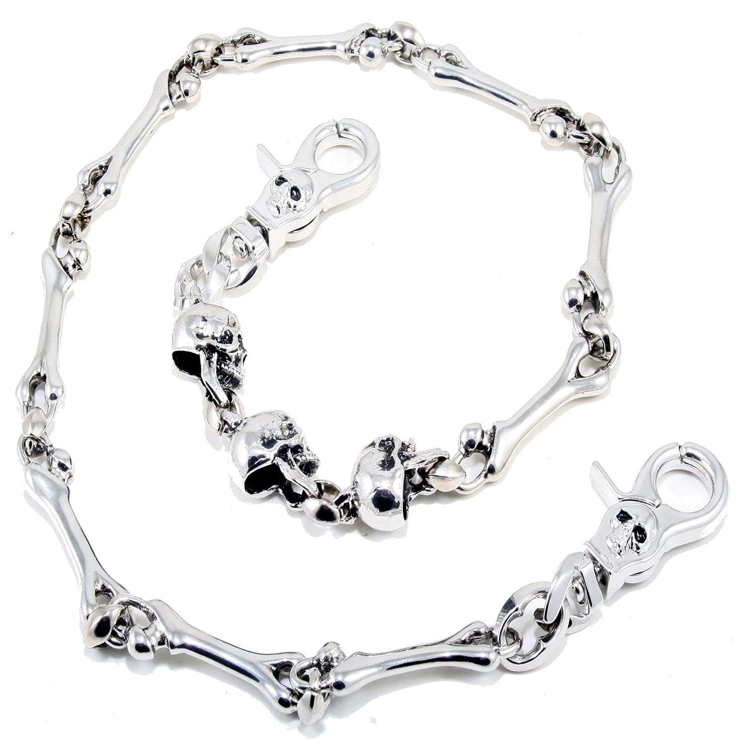 Double K Skull Bone Biker Keychain Key Jean Wallet Chain (26.5") SLV CS112