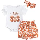 Bonangber Big Sister Little Sister Matching Outfits Short Sleeve Romper Big Sister Shirt Shorts Set 3Pcs Summer Clothes