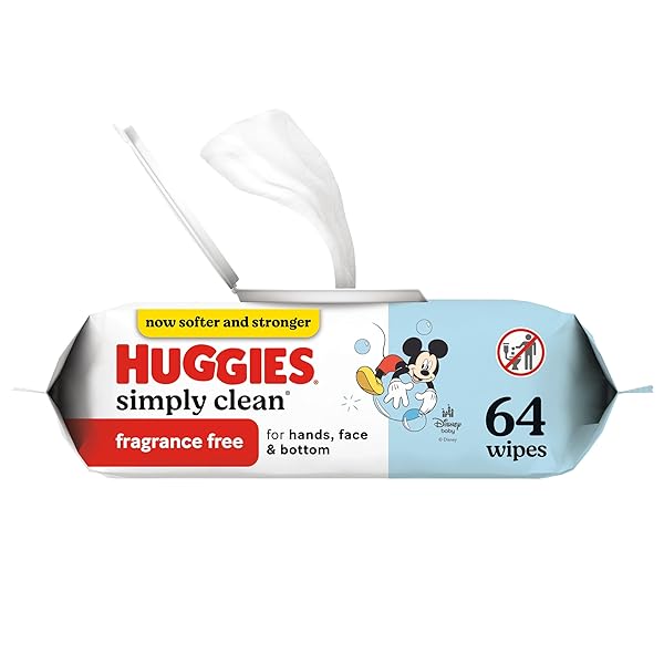 HUGGIES SIMPLY CLEAN UNSCENTED BABY DIAPER WIPES, 1 FLIP-TOP PACK (64 WIPES TOTAL), PACKAGING MAY VARY