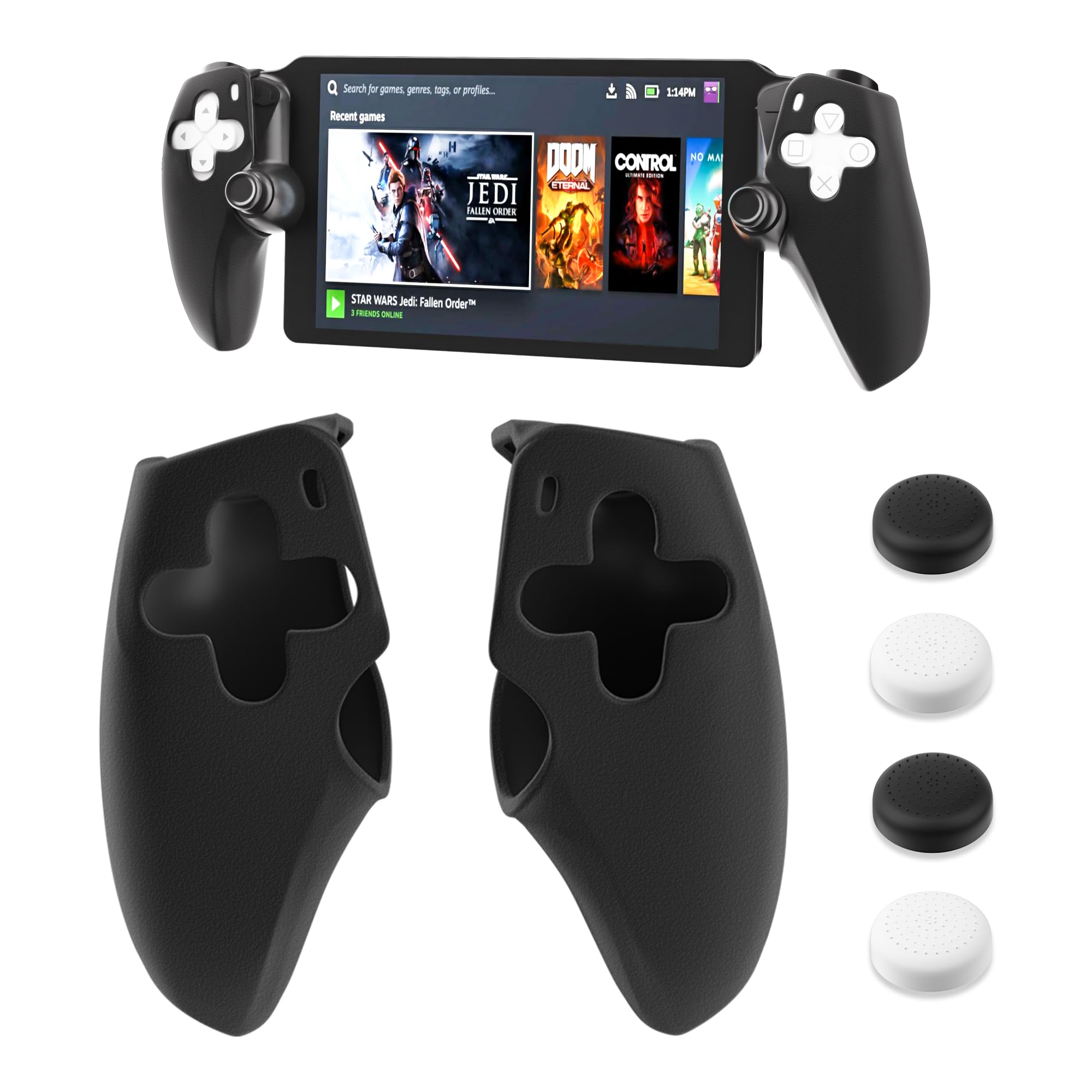 RHOTALL Silicone Grip Protective Case for PlayStation Portal,Soft Protection Skin Cover for PS Portal Remote Player,Shock Absorption Anti Fingerprint Handle Shell for PS5 Portal,4 Thumb Grips-Black