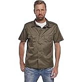Brandit Individual Wear Men's Worker Durable Straight-Cut Button Down Short Sleeve Shirt with Shoulder Boards & Chest Pockets, Olive - XL