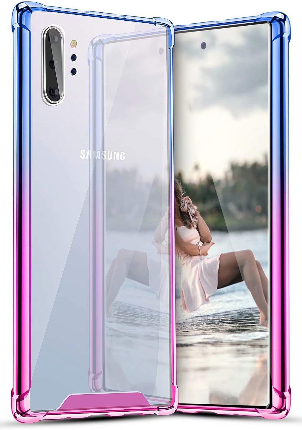 Sankmi Samsung Galaxy Note 10 Plus Case, Clear Gradient Durable Non Slip Scratch Reinforced Frame Note 10 Plus Case Protective Bumper TPU Crystal PC Back for Galaxy Note 10 Plus Case (Blue Pink)