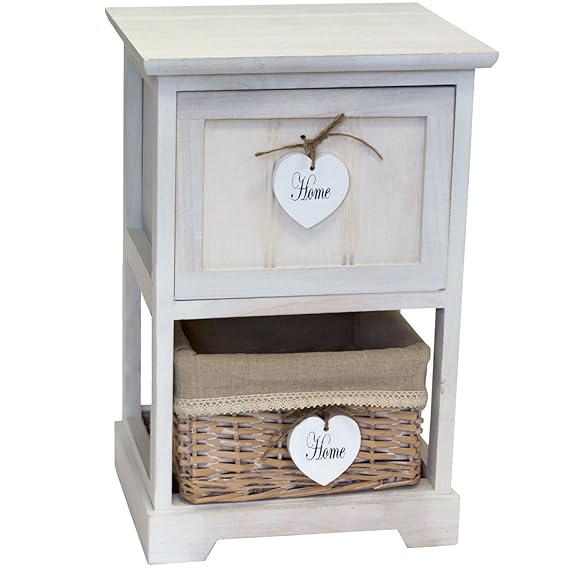 Holzregal Korbregal mit Schubfach und Weidenkorb 28,5x23,5x45,5cm