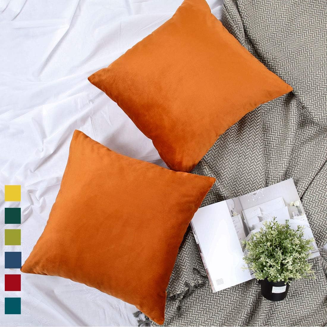 YINFUNG Burnt Orange Velvet Pillow Cover Rust Holloween Copper Boho Furry Throw Pillow Cases Mustard Pumpkin Toss Pillow Covers 18x18 Couch Sofa Bed Decorative Cushion Cover Set of 2