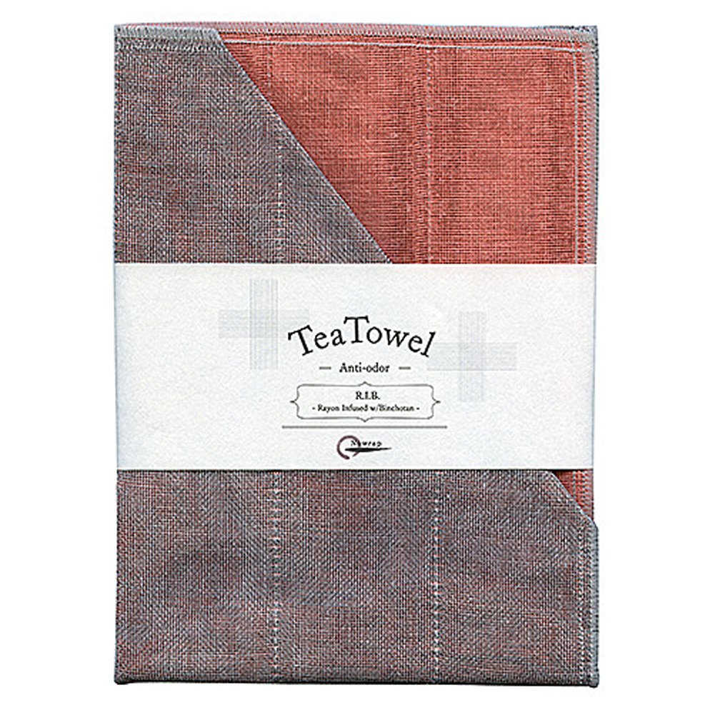 IPPINKA Nawrap Charcoal-Infused Tea Towel, Coral X Binchotan Gray, Naturally Anti-Odor
