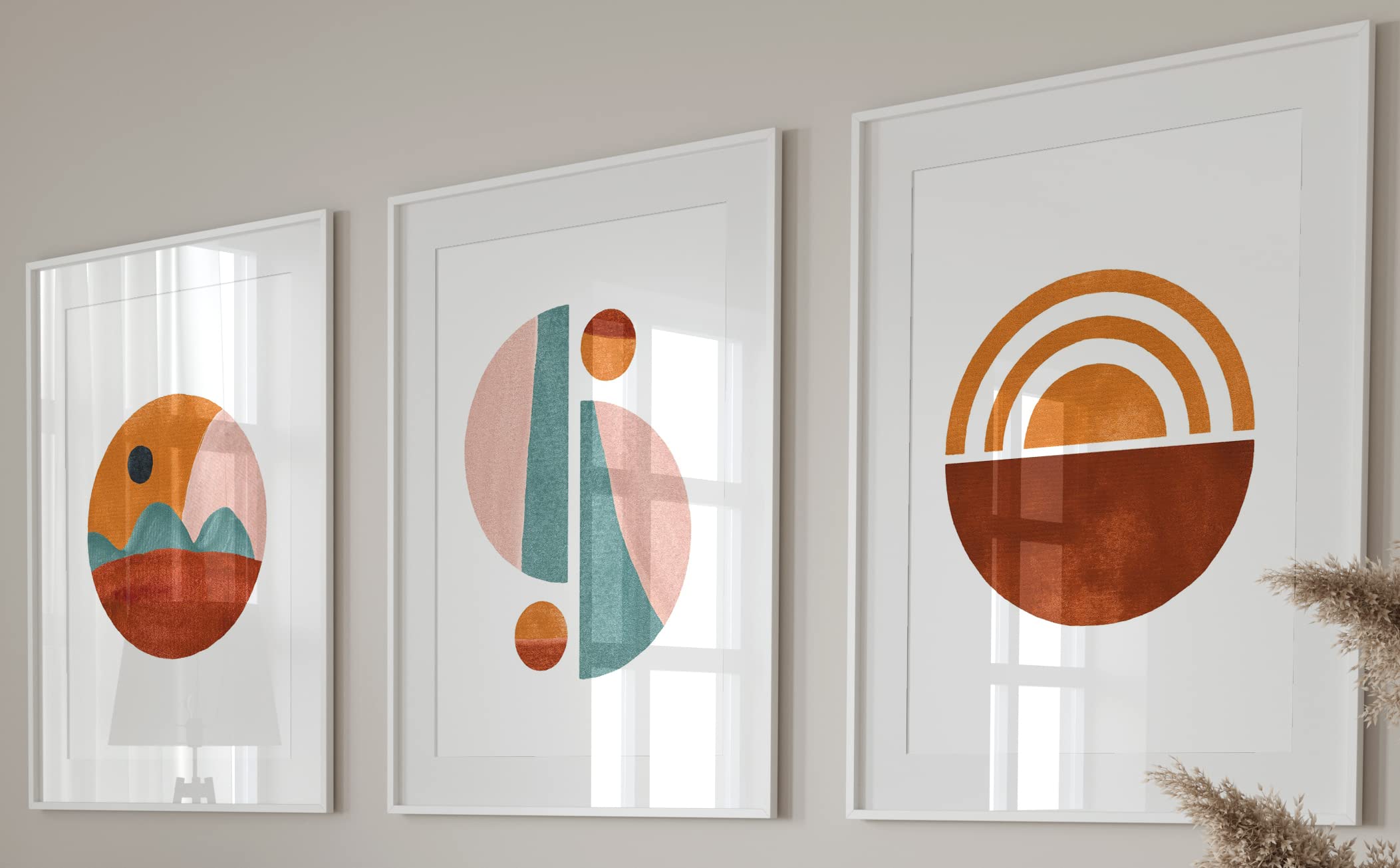 Abstract Circle Wall Art Set of 3 Unframed Prints, Abstract Brown Green Orange Pink Geometric Decor, Living Room Bedroom Poster Home Decor (A3) — image 1