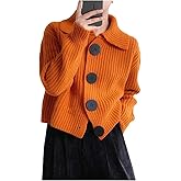 WDIRARA Women's Button Down Collared Cardigan Sweater Long Sleeve Knit Outerwear Halloween