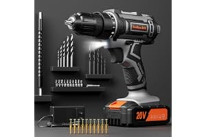 VIWKO Cordless Drill Set, 20V Power Drill with Battery 2.0Ah and Charger, 3/8-Inch Keyless Chuck Electric Drill, 25+1 Torque, 42pcs Drill Driver Bits/Screws for DIY Projects (Gray)