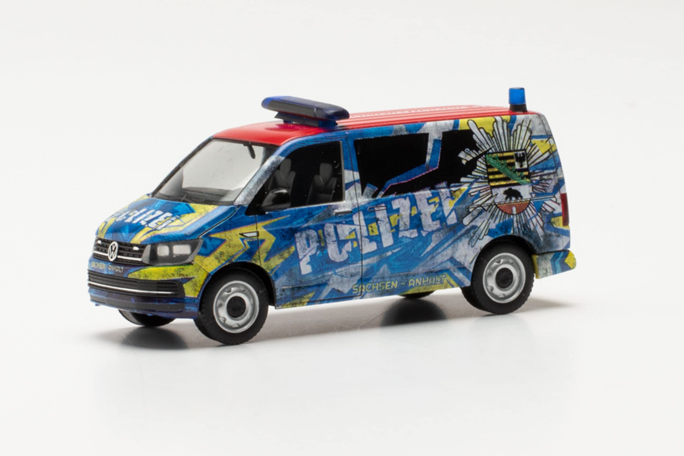 herpa 096348 Volkswagen T6 Bus Polizei Sachsen-Anhalt Infomobil Car Miniature Models Small Model Collectible Detailed Multi-Colour