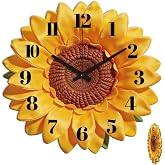 CONCHLERY Wall Clock Sunflower Pattern Non-Ticking Clock Irregular Shape Decorative Clocks Sunflower Flat Printing Wall Clocks for Home Office Decoration, 12.99x13.5 inch