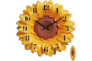 CONCHLERY Wall Clock Sunflower Pattern Non-Ticking Clock Irregular Shape Decorative Clocks Sunflower Flat Printing Wall Clock