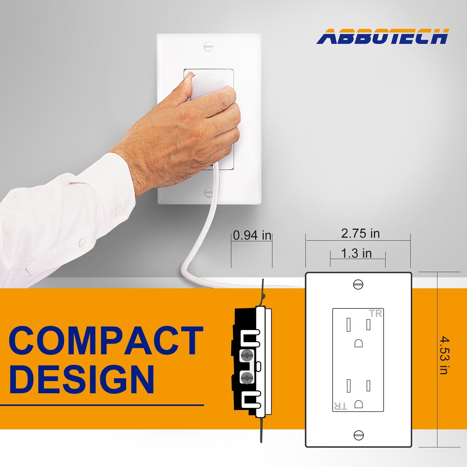 AbboTech 15A Tamper Resistant Duplex Receptacle Standard Wall Outlet Decorative Electrical Outlet, Child Proof Safety, Wall Plates Included, White, UL listed. - - 