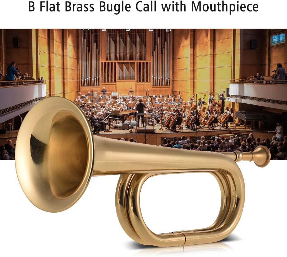 Muslady B Flat Bugle Call Trumpet Brass Cavalry Horn with Mouthpiece for School Band Cavalry Military Orchestra: Musical Instruments