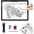 A4 Wireless LED Light Pad with Innovative Stand and Top Clip, TOHETO Rechargeable Battery Powered Light Box Stepless Dimmable 6 Levels Brightness Cordless Light Board for Tracing Weeding Vinyl (Black)
