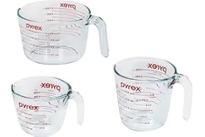 Pyrex Glass Measuring Cup Set (3-Piece, Microwave and Oven Safe),Clear