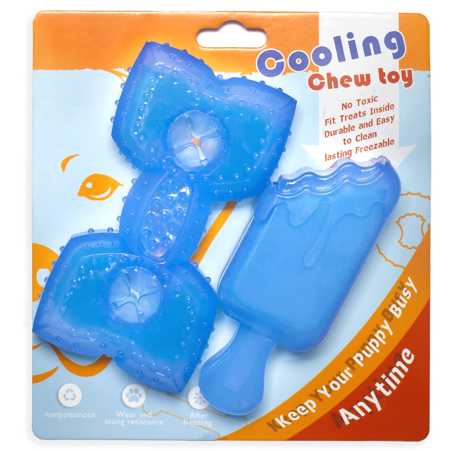 SPOFLY Puppy Teething Chew Toys, Cooling Natural Teething Rubber, 2 Pack for Cleaning Teeth and Protects Oral, Freezable Dog Chew Toys Set (Blue)