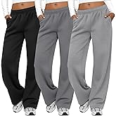 August Alley 3 Packs Women's Wide Leg Pants Built-in Drawstring Sweatpants Soft Baggy Lounge Yoga Pants with Pockets