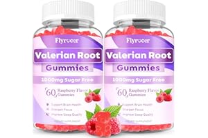 FLYROCER 2 Pack Valerian Root Gummies - Sugar Free Valerian Root Supplement for Adults, Herbal Supplement for Relaxation, Calming & Zzz, Vegan, Raspberry Flavor, 120 Count