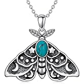 BETHZA Moth Necklace 925 Sterling Silver Real Turquoise Gemstone Wiccan Moth Pendant Animal Vintage Jewelry Gifts for Women