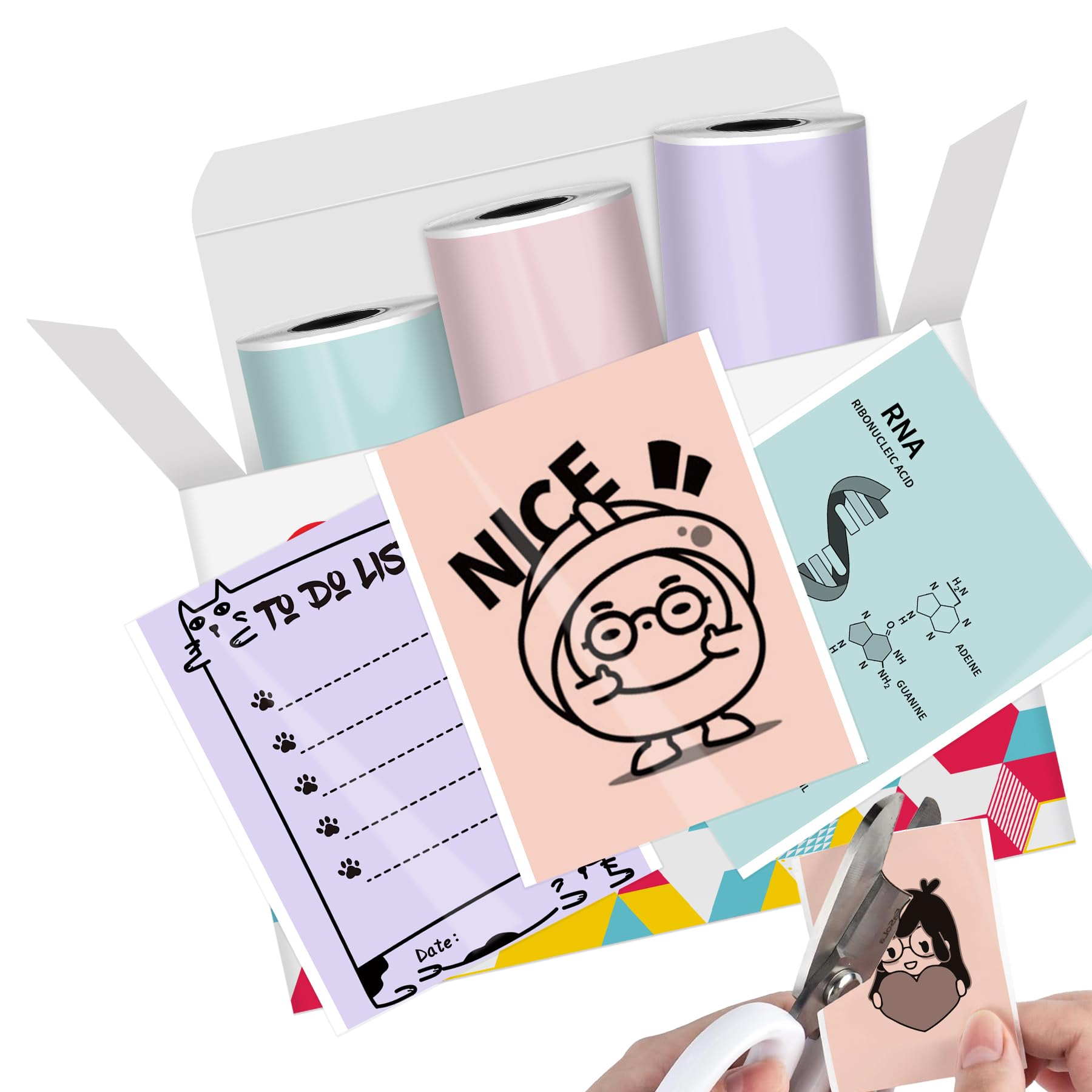 Phomemo T02 Printer Paper, Multi Colored Sticky Thermal Paper for T02/Q02/M02L/M02X Inkless Sticker Printer, 50 mm x 3.5m, 3 Rolls