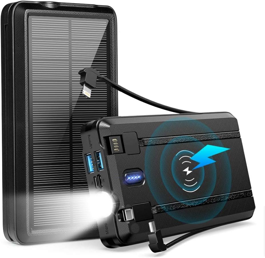 PSOOO Solar Power Bank Charger Wireless Camping 20000mAh