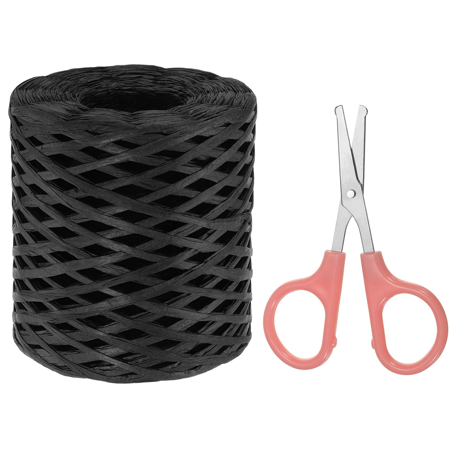 PATIKIL Raffia Paper Craft Ribbon Assortment Kit, Natural Raffia String with Scissor for Gifts, Flower Bouquets, Decoration, Black, 218 Yards