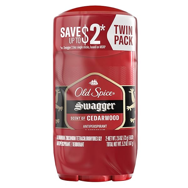 OLD SPICE ANTIPERSPIRANT DEODORANT FOR MEN, 24/7 SWEAT & ODOR PROTECTION, 24/7 LASTING FRESHNESS, INVISIBLE SOLID, SWAGGER WITH CEDARWOOD SCENT, 2.6 OZ (PACK OF 2)